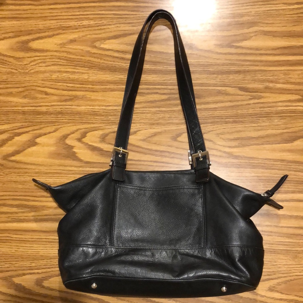 Real Leather Black zip tote purse